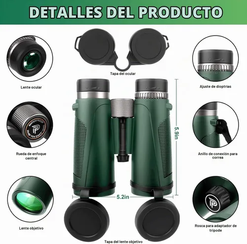Vista 7 de Pankoo Prismáticos de 20 x 56 para adultos de alta potencia, impermeables y Verde oscuro