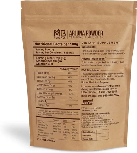 Vista 2 de MB Herbals Polvo Arjuna de 8 onzas / 0.95 oz Polvo de corteza de Arjuna Terminalia Arjuna Wildcrafted