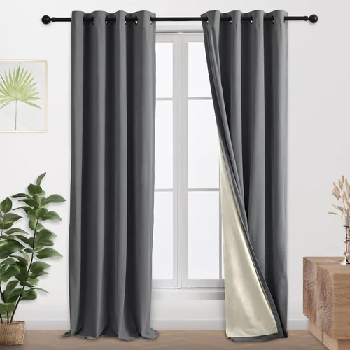 Vista 15 de Cortinas 100% opacas de terciopelo con forro de 63 pulgadas de largo, 2 paneles para sala de estar, aislamiento térmico, ahorro de energía