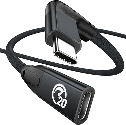 Vista 23 de UseBean Cable de extensión USB C en ángulo recto de 0.6 pies, 90 grados USB-C 3.2 Gen 2 20Gbps macho a hembra tipo C 4K cable extensor de video