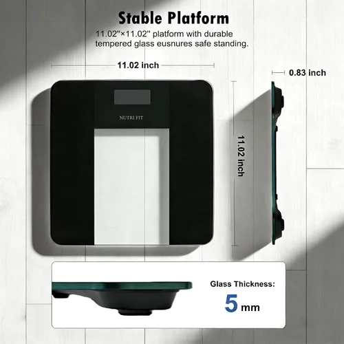 Vista 4 de NUTRI FIT Báscula digital de baño para peso corporal, alta precisión de 0.1 libras, capacidad de 400 libras, tecnología Step-On, pantalla LCD