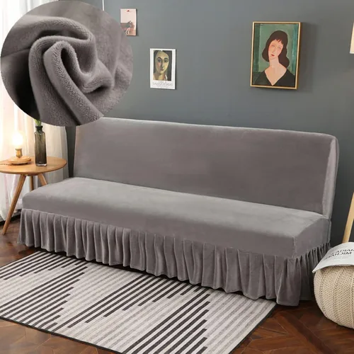 Vista 22 de IMYOGI Fundas de sofá de alta elasticidad sin brazos con falda, funda elástica ajustable de color sólido, protector de muebles para niños, mascotas