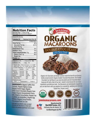 Vista 8 de Jennies Paquete variado de macarrones de coco orgánico, 5.25 onzas, coco, llovizna de chocolate, sal marina de chocolate doble, sin maní, sin