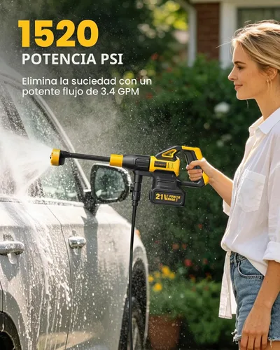 Vista 2 de Lavadora a presión inalámbrica funciona con pilas (forjada amarillo-negro)