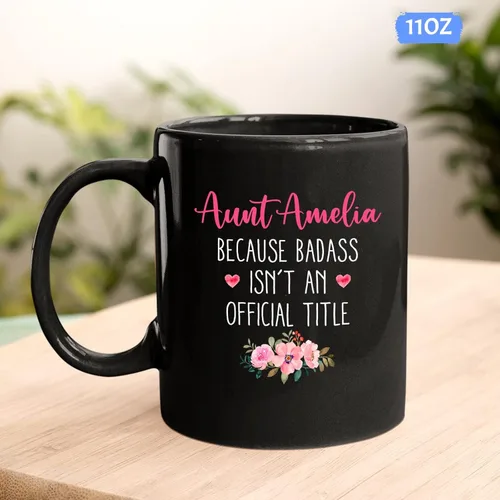 Vista 4 de Taza de cerámica personalizada con nombre para tía, regalo para tía, taza de café personalizada con título oficial para tía, regalo de sobrina