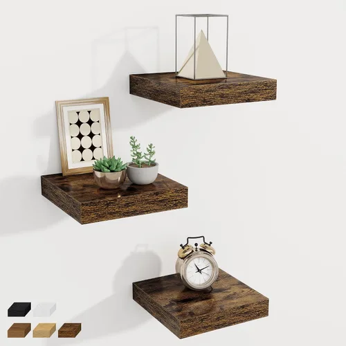 Vista 19 de Fun Memories Pequeños estantes flotantes para pared, estantes cuadrados de pared de 8 pulgadas con soportes invisibles, estantes negros para baño