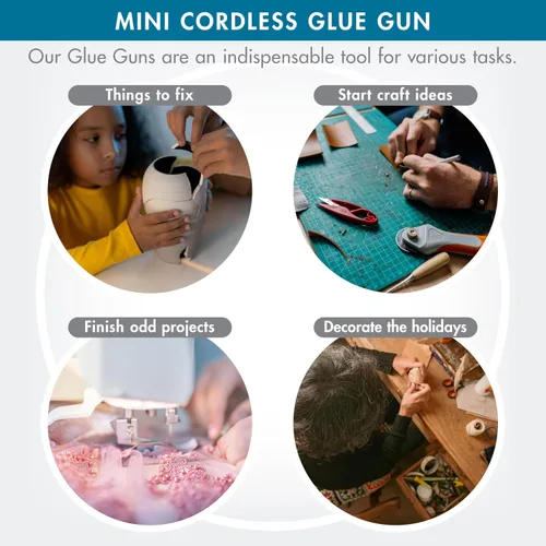 Vista 6 de Mini pistola de pegamento caliente inalámbrica Boquilla de precisión antigoteo con luz de guía LED USB-C recargable azul/blanco