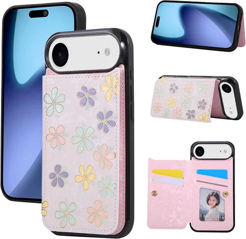 Vista 22 de UEEBAI Funda tipo cartera para iPhone 13 con tarjeteros, piel sintética, diseño floral, función atril, bloqueo RFID, doble cierre magnético, funda