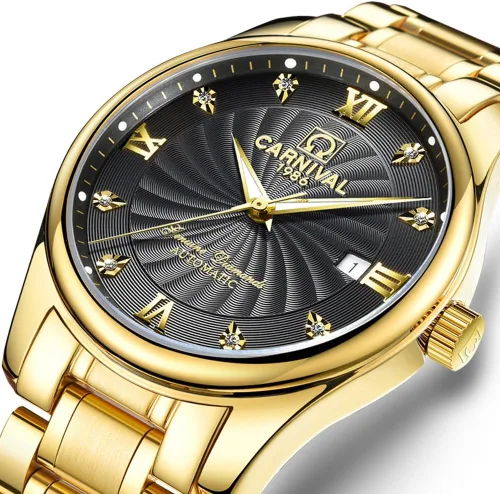 Vista 3 de TEINTOP Carnaval - Reloj mecánico para parejas para hombres y mujeres, para él o ella, juego de 2 (todo dorado negro), Todo oro negro, Mecánico