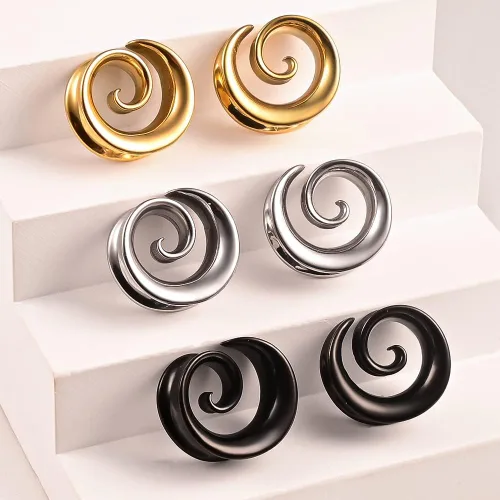 Vista 7 de 2 unidades de dilatadores de oreja en espiral de acero inoxidable 316 hipoalergénicos, dilatadores expansores, piercings corporales, 0.00 oz-1