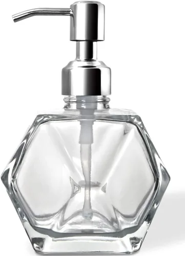 Vista 8 de JASAI Dispensador de jabón pequeño de vidrio transparente, dispensador de jabón de baño con bomba Strudy para cocina pequeña y baño, jabón de cocina