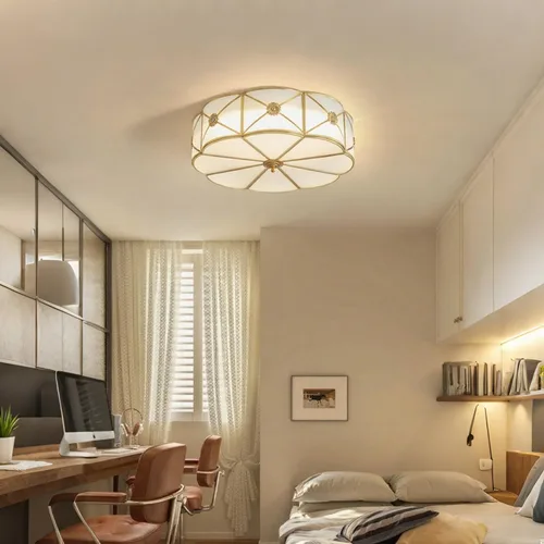 Vista 6 de Lámpara de techo empotrada de latón, lámpara de techo LED con 3 luces en forma de flor, pantalla de vidrio esmerilado, luz moderna cerca de techo