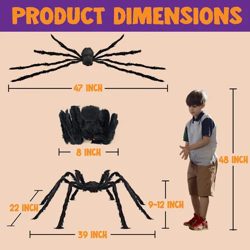Vista 6 de JOYIN Paquete de 2 decoraciones de araña de Halloween de 4 pies para exteriores, arañas gigantes grandes aterradoras con patas ajustables
