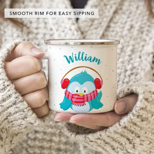 Vista 7 de Andaz Press Taza de café de acero inoxidable con nombre personalizado de 11 onzas para niños, diseño de búho azul festivo, 1 paquete, taza