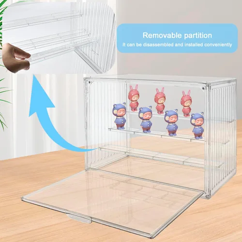 Vista 4 de Vitrina para coleccionables, paquete de 2 unidades, 4 capas, ajustable, vitrina, con puerta magnética, caja transparente apilable para escaparate