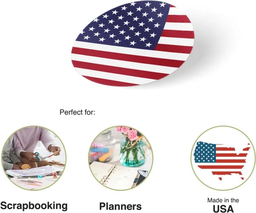Vista 2 de Calcomanía de vinilo con la bandera de Estados Unidos de América, 1.0 in, redondas, 2 hojas, 50 piezas en total, con logotipo de niños, álbum