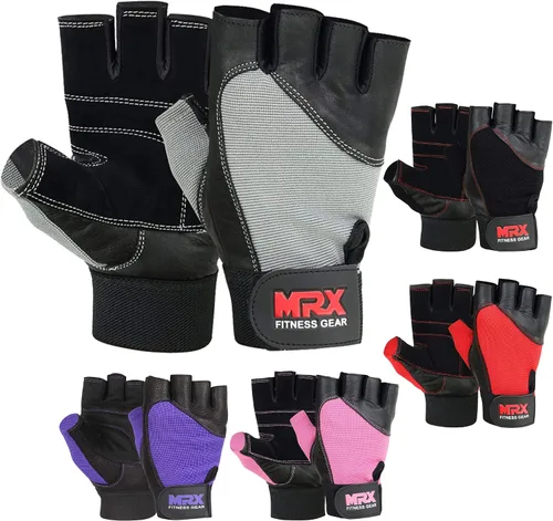 Vista 9 de MRX - Guantes de levantamiento de pesas, entrenamiento de gimnasio, fisicoculturismo, fitness, levantamiento de pesas, guantes de cuero genuino