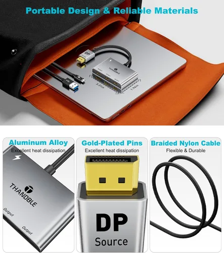 Vista 7 de DisplayPort a Dual DisplayPort con adaptador HDMI 4K a 60Hz, pantalla extendida 1 en 3 salidas MST Hub para múltiples monitores compatible con PC