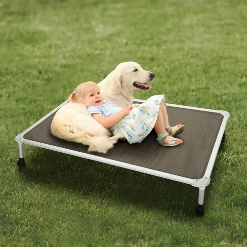 Vista 79 de Veehoo Cama elevada para perros a prueba de mordidas - Cuna elevada refrescante para mascotas - Marco de aluminio plateado y tela de malla