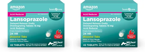Vista 10 de Amazon Basic Care Lansoprazol - Tabletas de liberación retardada de desintegración oral de 15 mg, pastillas reductoras de ácido, sabor a fresa, 42
