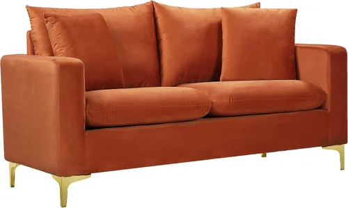 Vista 9 de Meridian Furniture Naomi Collection Modern Sofá de dos plazas tapizado de terciopelo negro contemporáneo con base de acero inoxidable en un