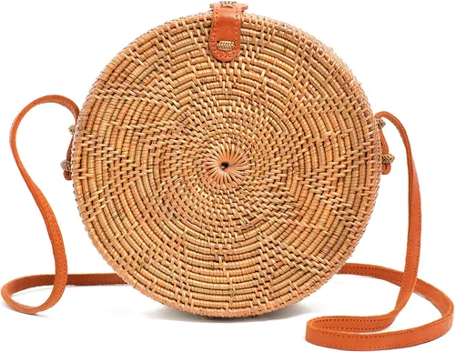 Vista 12 de Novum Crafts Bolso de ratán hecho a mano - Bolso cruzado de mimbre de paja marrón