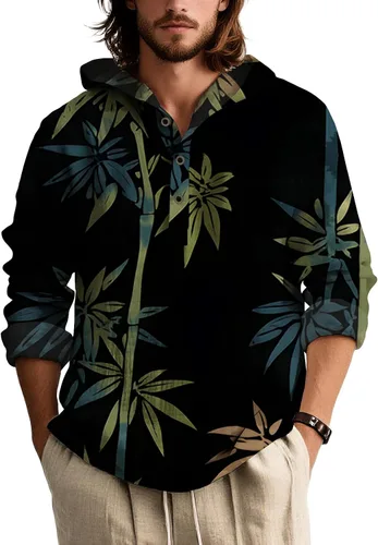 Vista 11 de Sudadera con capucha con estampado floral colorido para hombre, con botones, holgada, de manga larga, sudadera con capucha de gran tamaño para otoño