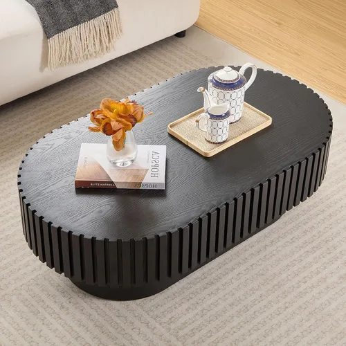 Vista 25 de KEVINSPACE W39.37 Mesa de centro ovalada para sala de estar Casa Moderna Mesa de café con diseño Patas de mesa de centro de madera Mesa de té 39.37