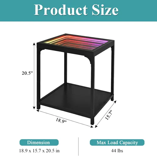 Vista 3 de FUSLITE Mesa de luz de espejo infinito, mesas de centro para sala de estar, con espejo de ilusión infinita 3D, mesa auxiliar RGB, con luz de túnel