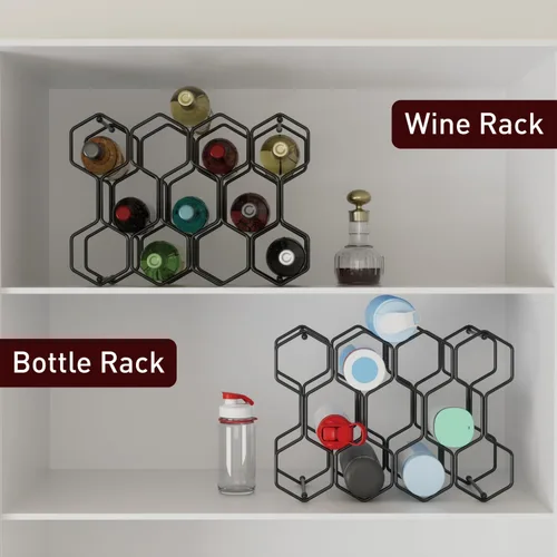 Vista 5 de Buruis Estante de vino para encimera, soporte de vino de metal para 14 Negro