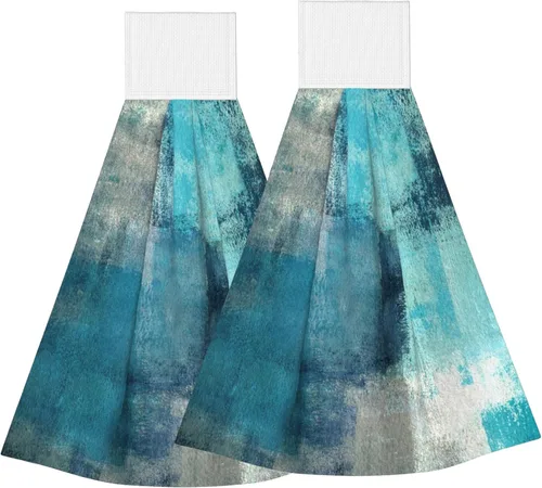 Vista 13 de Juego de 2 toallas de mano colgantes de hortensias azules, acuarela, primavera, pájaro, con lazo para colgar, toallas suaves y absorbentes para baño
