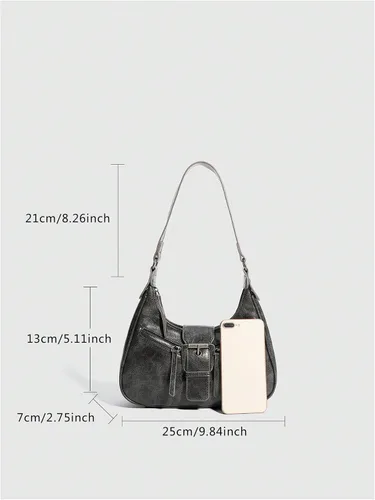 Vista 6 de Verdusa Bolsos de hombro de cuero PU Hobo para mujer, con cremallera, estilo vintage