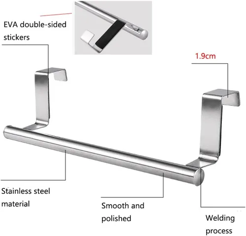 Vista 5 de Toallero de acero inoxidable, soporte para toallas de baño, armario de cocina, puerta, organizador para colgar en la pared, 1 unidad