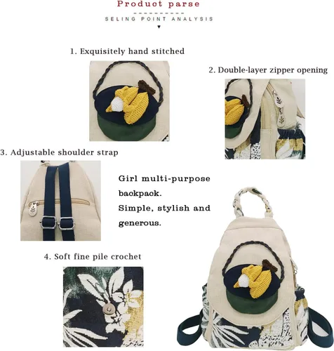 Vista 9 de HUANGGUOSHU Mochila de algodón tejida de algodón bohemio con bordado de lona estilo bohemio con múltiples bolsillos retro linda mochila cartera
