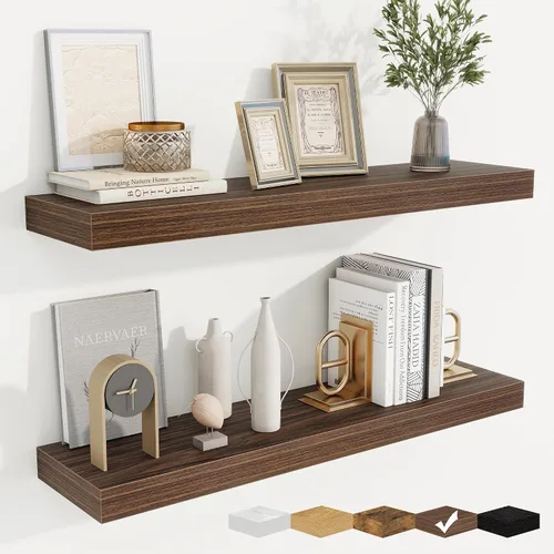 Vista 42 de fuqing Estantes flotantes para pared, estante flotante de madera montado en la pared con soportes invisibles para sala de estar, baño, dormitorio