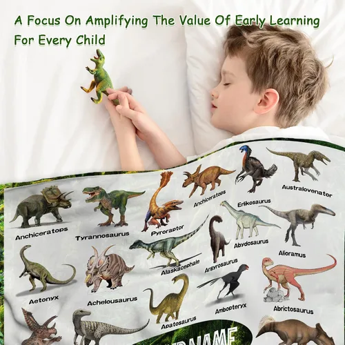 Vista 5 de Manta personalizada de dinosaurio para niños, mantas de regalo de dinosaurios jurásicos para niños, manta personalizada con nombre, manta