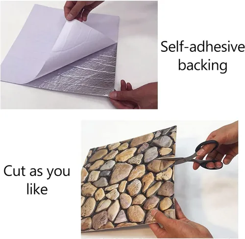 Vista 9 de Paneles de pared 3D de rocas, 10 unidades, paneles de pared 3D autoadhesivos, papel tapiz 3D de PVC para decoración de pared interior, baño