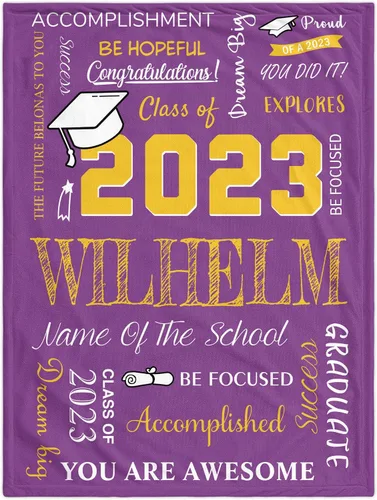 Vista 8 de Manta de graduación personalizada, regalos de graduación 2023, clase de graduación de 2023 con nombre de la universidad, manta de regalo