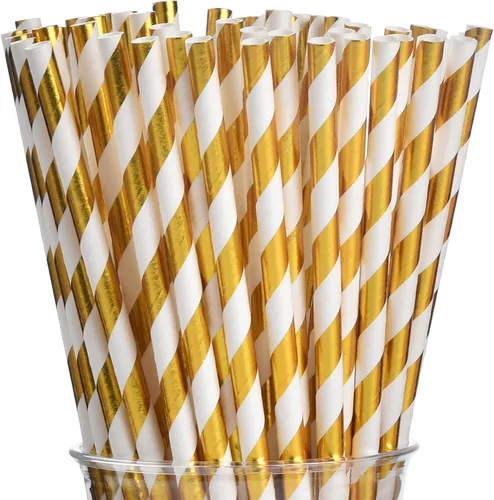 Vista 11 de ALINK - 100 pajitas de papel rayadas en blanco y negro, pajitas desechables biodegradables para Halloween, Navidad, cumpleaños, Año Nuevo