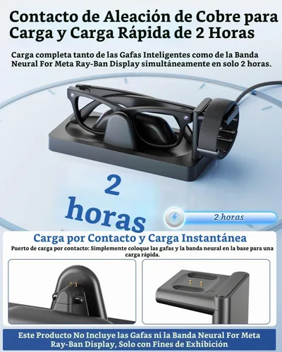 Vista 3 de [Usado] Base de carga para pantalla Meta RayBan y gafas inteligentes de banda neural Base 3 en 1, carga integral. Chip inteligente + carga rápida.