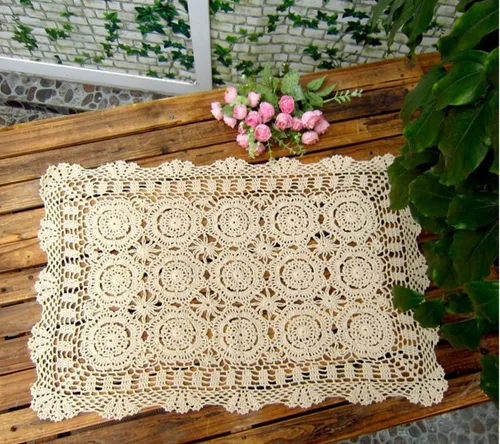 Vista 2 de Damanni Camino de mesa rectangular de algodón hecho a mano con encaje de ganchillo, tapetes individuales, bufanda decorativa para tocador, 19 x 24