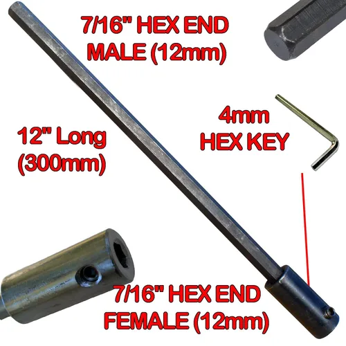 Vista 2 de Kit de extensión y eje de sierra perforadora de 7/16 pulgadas: 2 ejes hexagonales de 1/2 pulgadas y extensión de 12 pulgadas para sierras