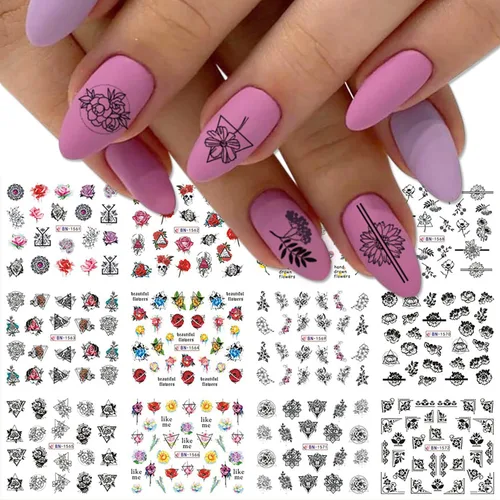 Vista 30 de TBRZTR 12 hojas de calcomanías de uñas para el día de San Valentín, diseño de torre de amor, diseño de paraguas, calcomanías de transferencia