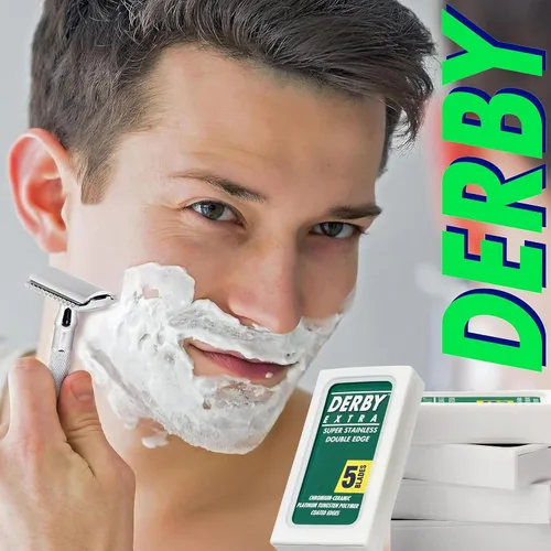 Vista 3 de 100 cuchillas de afeitar "Derby Extra Professional" de doble filo para maquinilla de afeitar recta