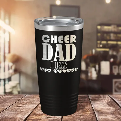 Vista 7 de Cheer Dad I Pay She Cheers - Vaso de acero inoxidable con tapa aislada, color negro