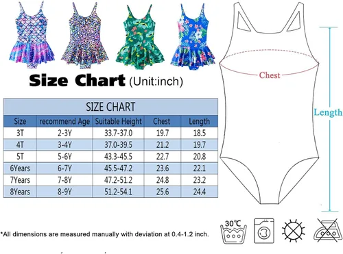 Vista 6 de Yuegoo Traje de baño para niñas, de una pieza, estampado 3D, con volantes, para playa, 2-9T