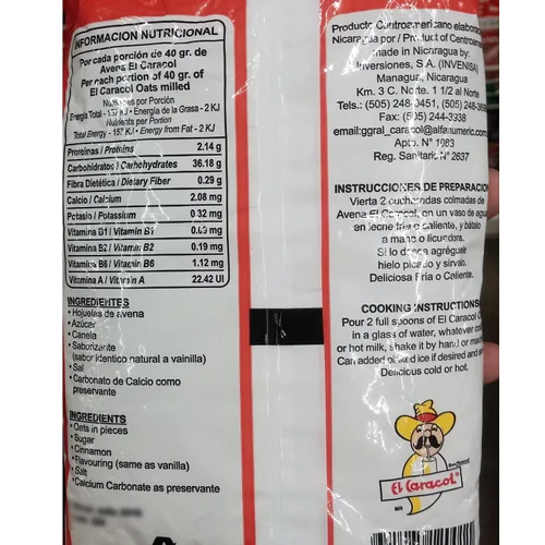 Vista 2 de Avena Molida (Avena Molida) El Caracol 14.11 oz De Nicaragua (paquete de 3)