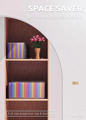 Vista 5 de ThinkTex Carpeta de archivos expansible con 26 bolsillos y 26 bolsillos expandibles, vertical y parte superior abierta