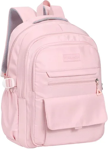 Vista 12 de Phaoullzon Mochila escolar para niñas adolescentes para niños, mochila estética universitaria para laptop para mujeres, Beige, Grande