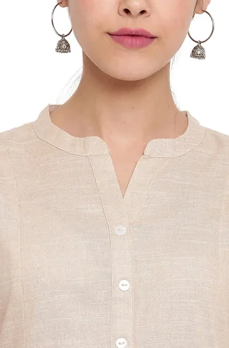 Vista 7 de Janasya Indian - Kurta recta de algodón rosa para mujer con bolsillo lateral, Rosado